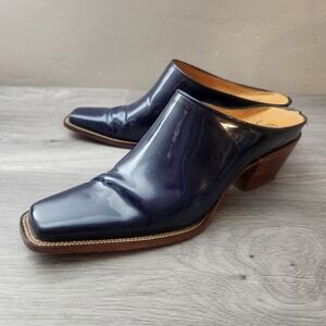 Charlie 1 Horse Navy Shoes Size 8 Patent Leather Square Toe Mules By Lucchese
